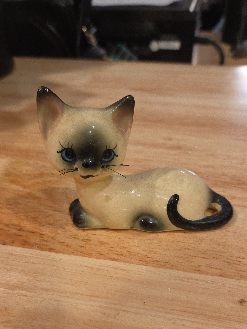 Vintage Ceramic Siamese Cat Figurine - Cream and Black